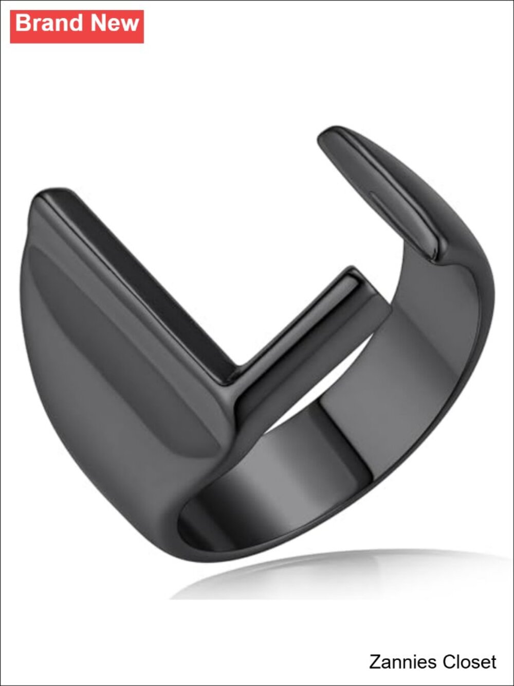 💍 Adjustable Initial Statement Ring, Letter L, Black Rhodium Plated Brass